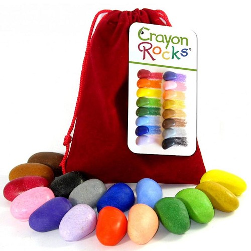 Crayon Rocks, natuurlijke waskrijtjes, rood zakje met 16 kleuren